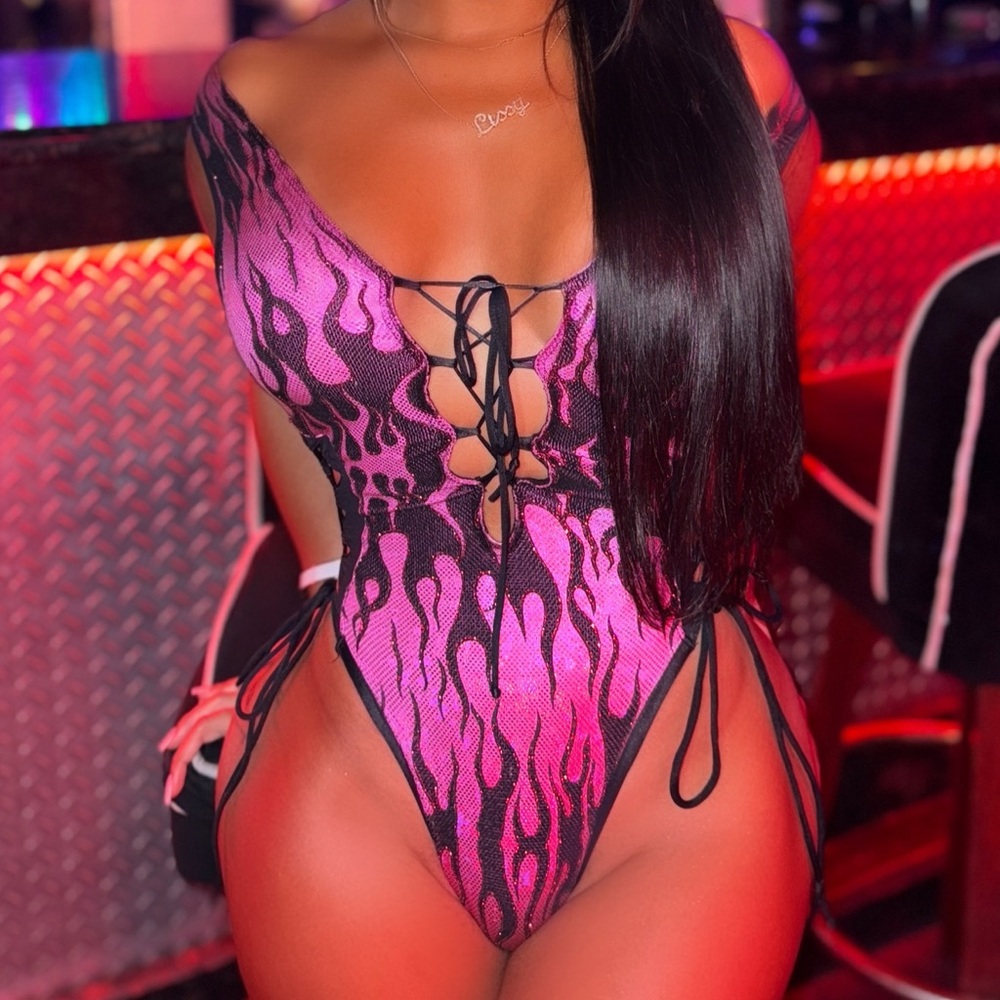 Custom Pink and Black Lace-Up Bodysuit